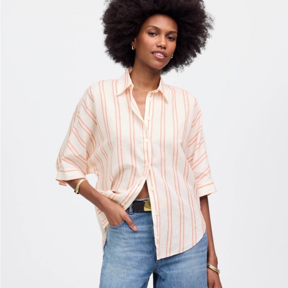 Madewell White and Orange Striped Shirt